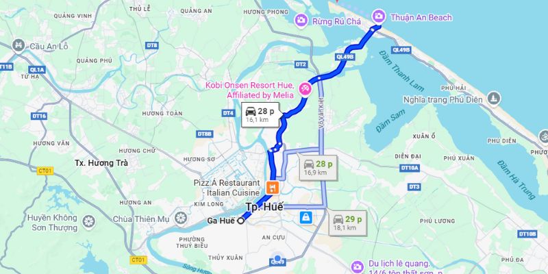 Lộ trình di chuyển bắt đầu từ ga Huế