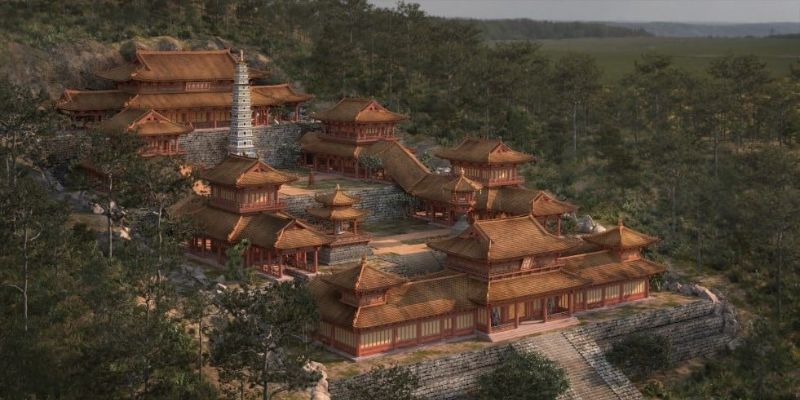 Hình ảnh phục dựng chùa vào thời kỳ hưng thịnh nhất