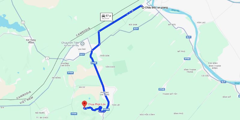 Lộ trình di chuyển khá đơn giản từ trung tâm Châu Đốc