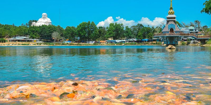 Du khách thưởng ngoạn cảnh sắc ở gần chùa