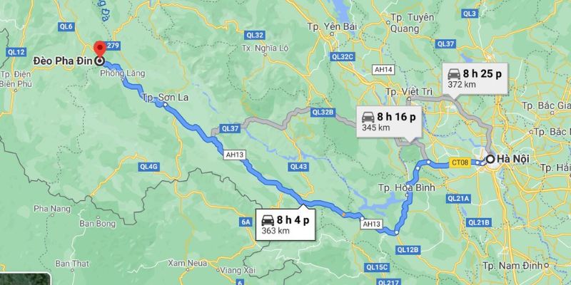 Lộ trình cơ bản du khách di chuyển đến đèo Pha Đin