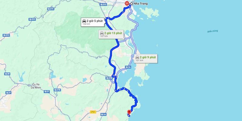 Lộ trình di chuyển tới hang từ trung tâm Nha Trang