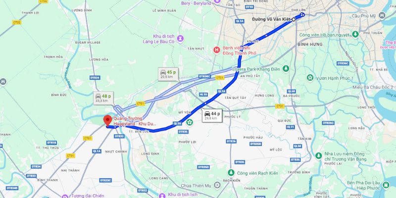 Lộ trình di chuyển từ trung tâm thành phố Hồ Chí Minh về Happy Land