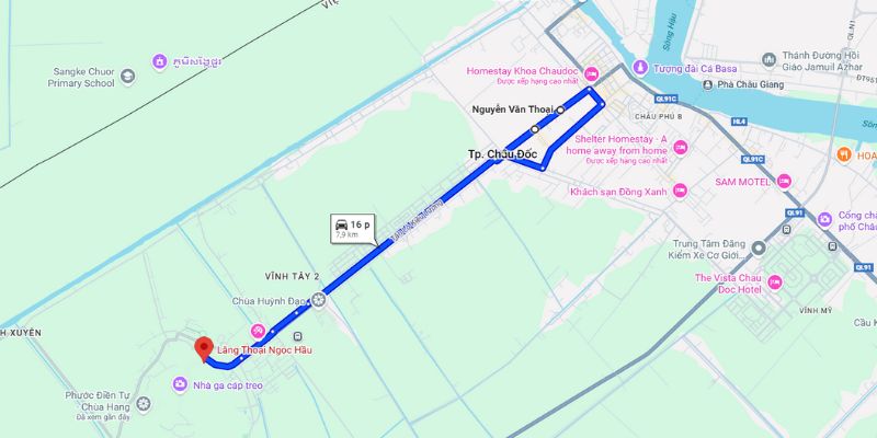 Lộ trình di chuyển từ trung tâm đến di tích