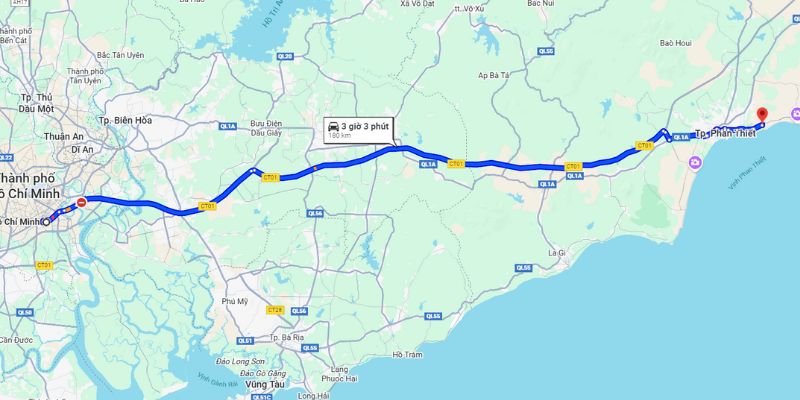 Lộ trình di chuyển đến lâu đài từ trung tâm TP Hồ Chí Minh