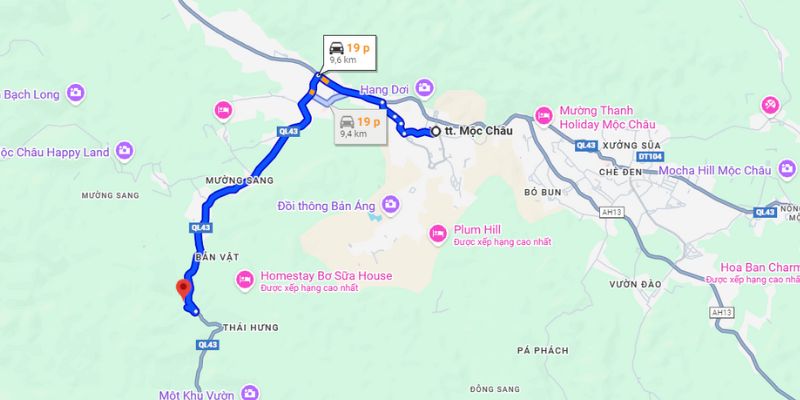 Cung đường từ trung tâm thị trấn Mộc Châu đến thác
