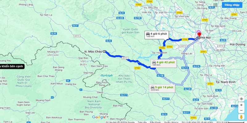 Tuyến đường di chuyển từ Hà Nội đến Mộc Châu cho du khách