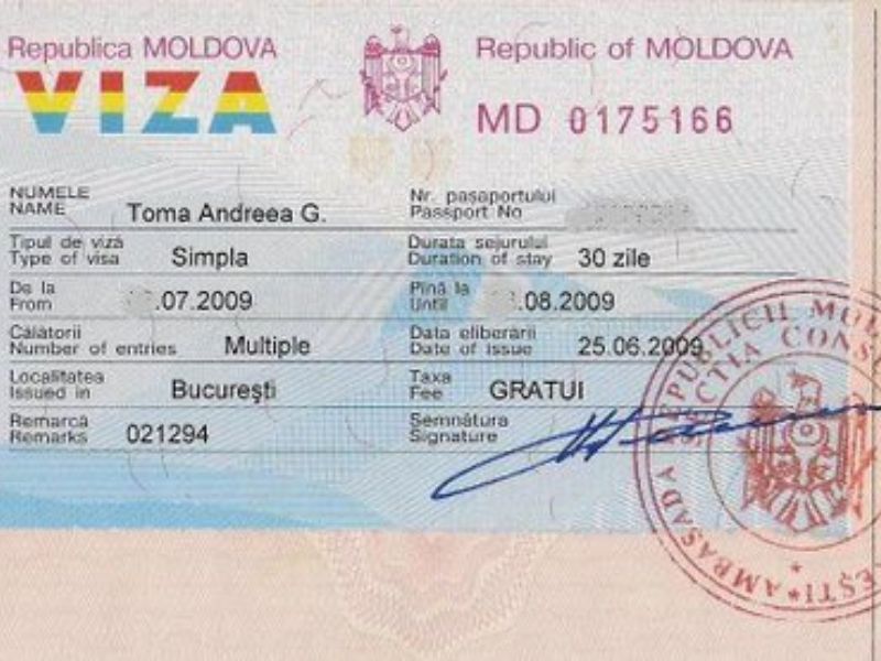 Visa loại B cho phép lưu trú tối đa 5 ngày tại Moldova
